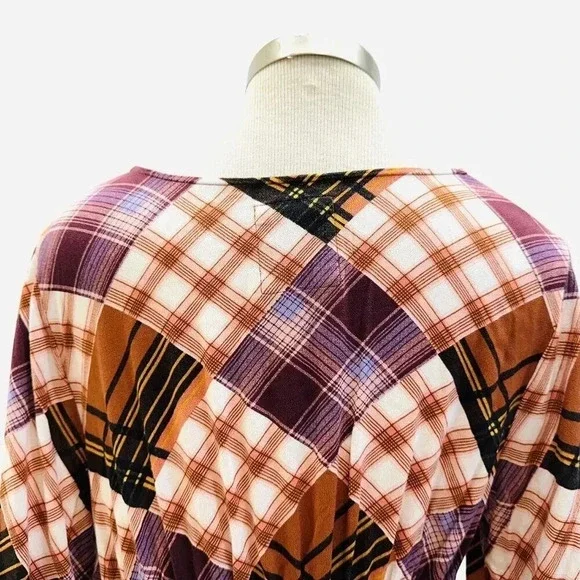 NWT SO GOODS FOR LIFE Junior Long Sleeve Pullover Plaid Brown V-Neck Dress Large - Picture 5 of 12